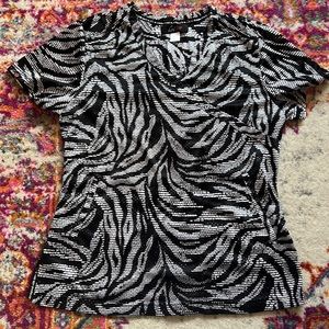 Koi Lite Womens Scrub Top Medium Zebra Stripes Short Sleeve Pockets Breathable